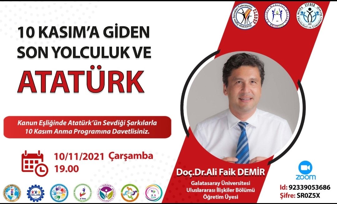 " #10Kasım 'a Giden Son Yolculuk ve #ATATÜRK " konulu programımız tüm eğitimcilerimize açık olarak 10 Kasım akşam saat 19.00 da zoom dan online olarak yayınlanacaktır.

Zoom Id :92339053686
Zoom Password :SR0Z5X