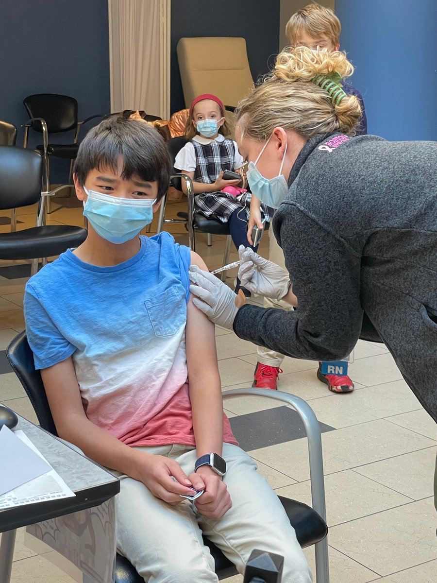 TuftsMedicalCtr's tweet photo. The #TuftsMC pediatric #COVID19 vaccine clinic is now open. Jack Leary, 10, Anya Leary, 7 and Connor Shirahama, 11, all from Waban were first to get vaccinated this morning. 

Walk-ins are welcome Monday to Friday 8 am - 5 pm. Learn more: https://t.co/m4TtWPFnjC https://t.co/wrD0LKl27l