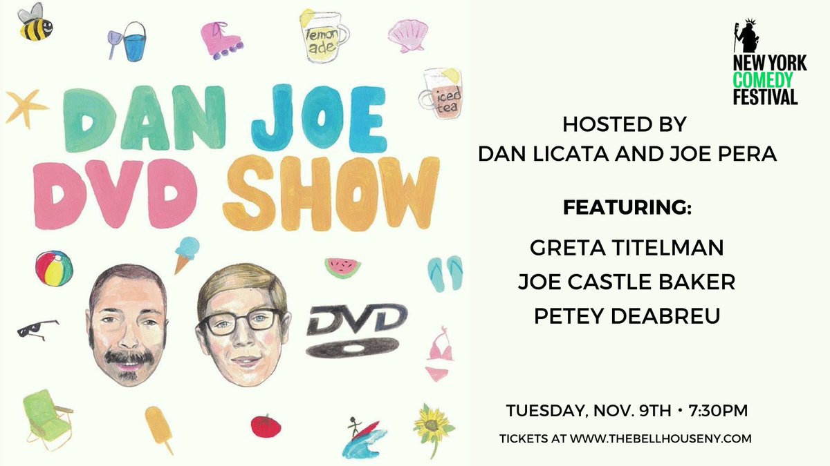 TONIGHT! <a href="/nycomedyfest/">New York Comedy Festival</a> Presents <a href="/danjoedvdshow/">Dan + Joe + DVD Show</a> with <a href="/danlicatasucks/">Dan Licata</a> &amp; <a href="/JosephPera/">Joe Pera</a>!

Featuring:
∙ @Gertie_Bird
∙ <a href="/pdeezjokes/">Petey DeAbreu</a>
∙ @joecastlebaker

Plus, they'll be debuting a new episode of Joe Pera Talks With You!

7pm Doors・7:30pm Show
Tickets &amp; Details: bit.ly/3CdL8Fd