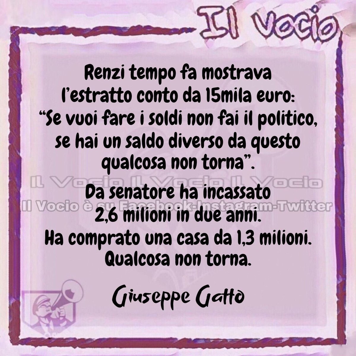 ilvocio's tweet photo. Giuseppe Gatto
#9novembre #ilvocio #Renzi #estrattoconto #Politica #incassi #conti https://t.co/efhXAj4UkJ