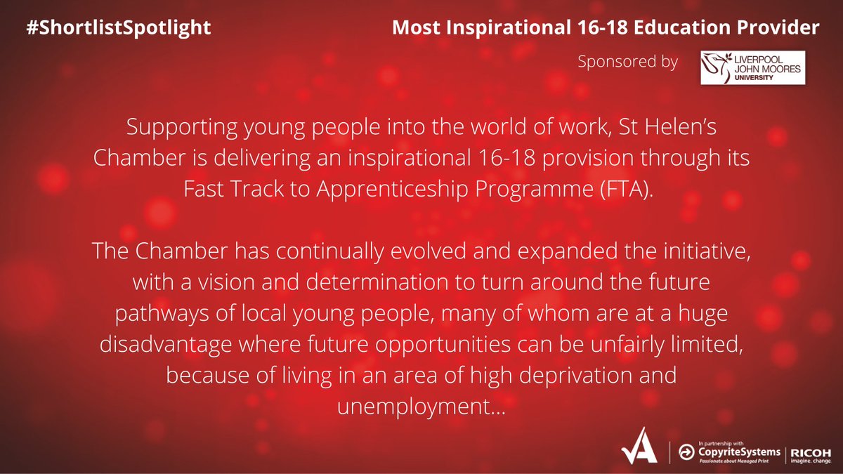 EducateAwards's tweet photo. Next we have @StHelensChamber's Fast Track to Apprenticeship Programme! #ShortlistSpotlight

👇 Take a look at this year's shortlist in more detail 
https://t.co/uGBWzkqB5O https://t.co/YRwcjqkyvc