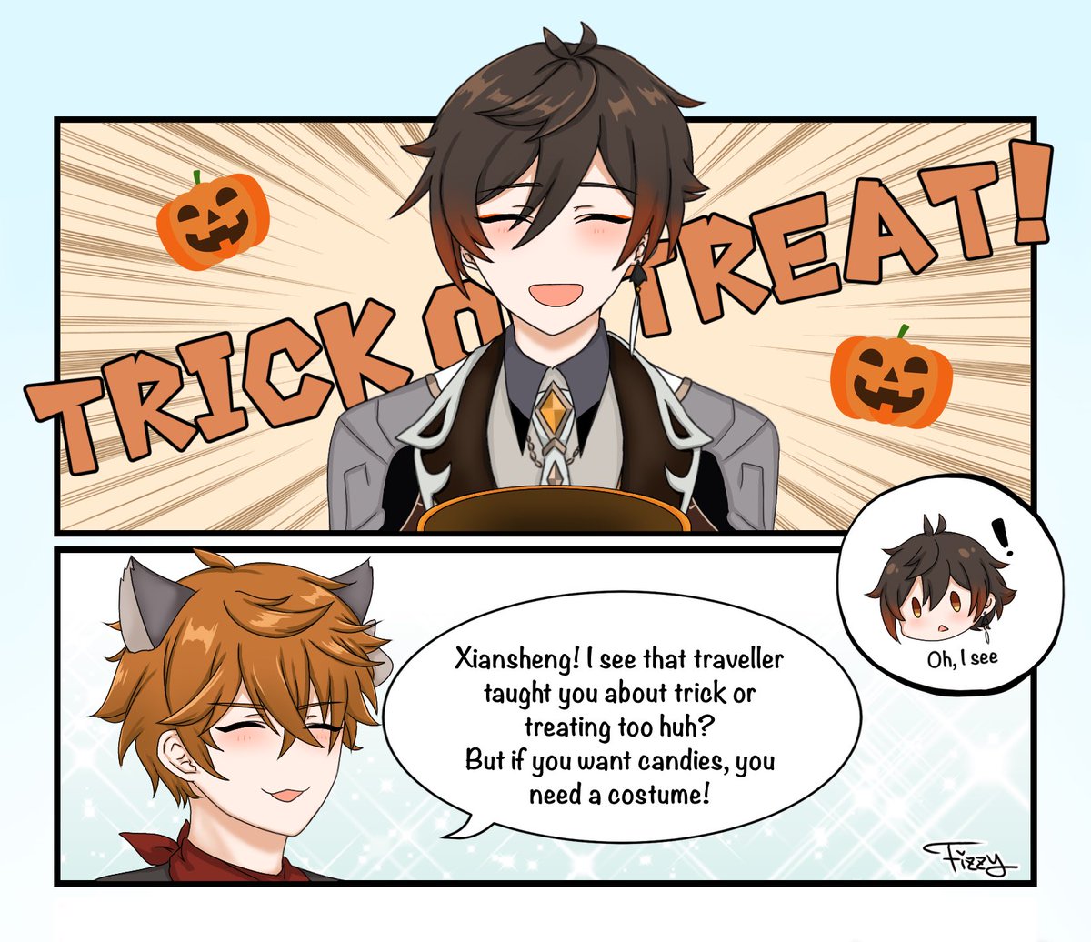 Trick or treat! 👻
(I'm extremely late for Halloween lol)

#genshinimpact #原神 #zhongli #Childe #tartaglia #Tartali #タル鍾 #Halloween #halloween2021 