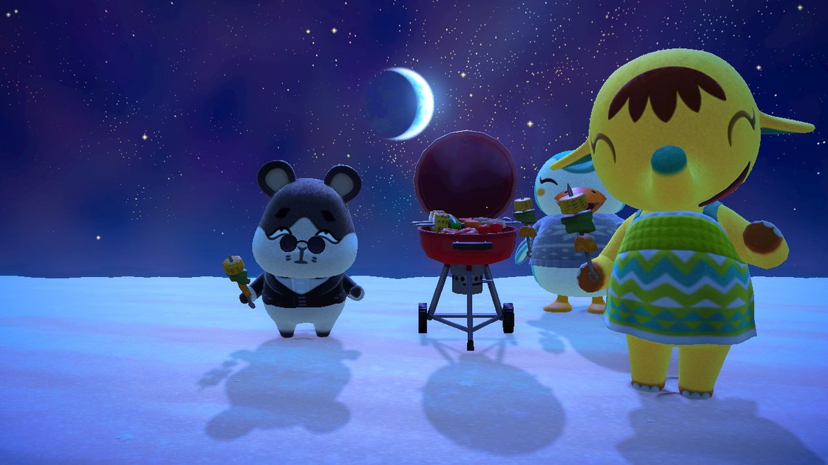 kimmaengoo's tweet photo. 엘레핀, 크리미, 보스터 바비큐 파티! #동물의숲 #AnimalCrossing #ACNH #NintendoSwitch https://t.co/Vz4k5bua0R