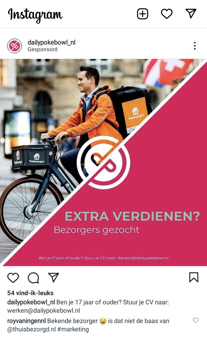 De marketing stagere van dit bezorg bedrijf heeft de beste Instagram advertentie gemaakt ooit.. zou <a href="/jitsegroen/">Jitse Groen</a> van <a href="/thuisbezorgd/">Thuisbezorgd.nl</a> ook voor hun gaan bezorgen 😅 #Marketing