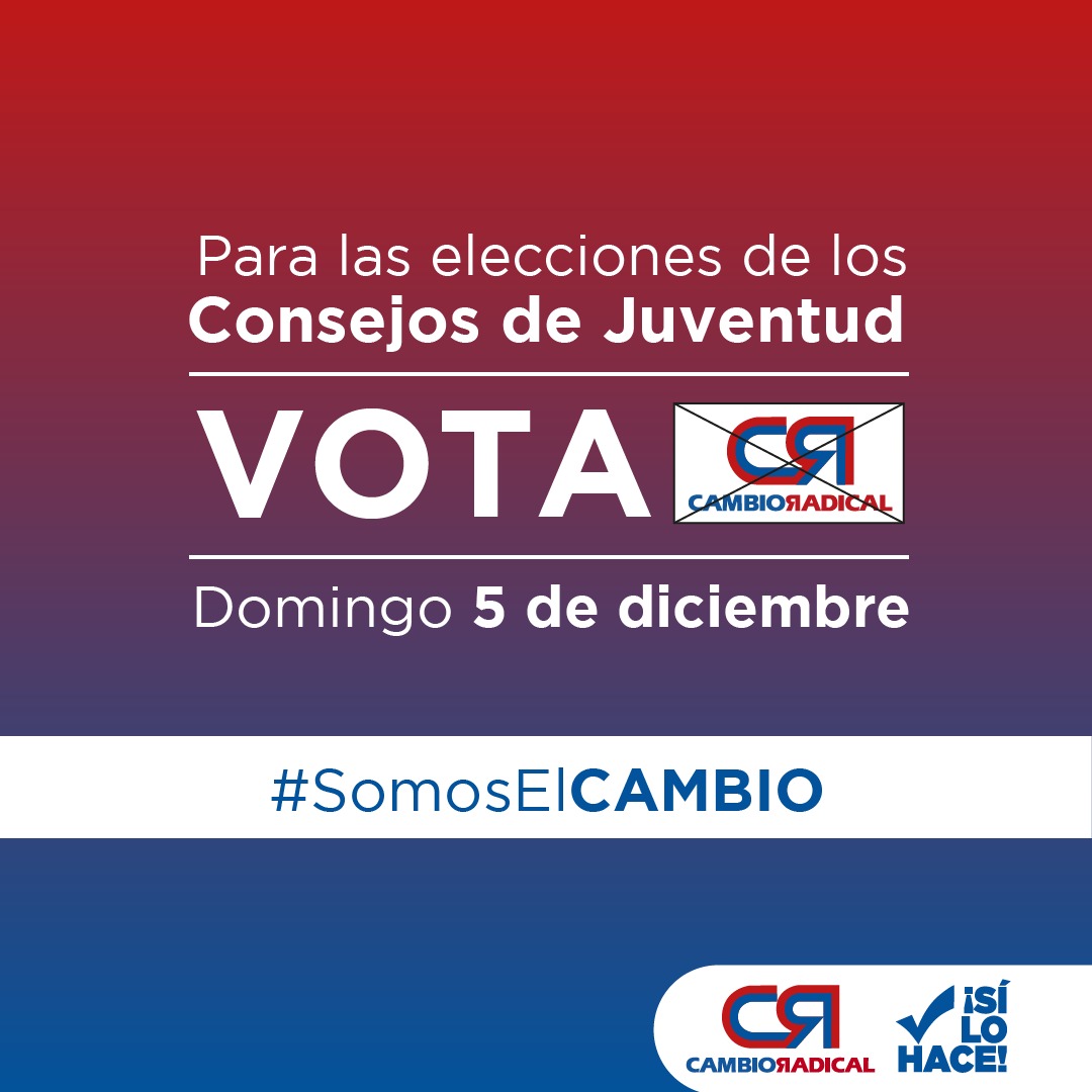 crjuventudes's tweet image. Invitamos a todos los jóvenes a acompañarnos en las urnas el próximo 5 de diciembre y votar por el logo del @PCambioRadical. Juntos #SomosElCambio, juntos trasformaremos la política del país. 🔵 ⚪ 🔴 🇨🇴

#Sílohace
#JovenEligeJoven