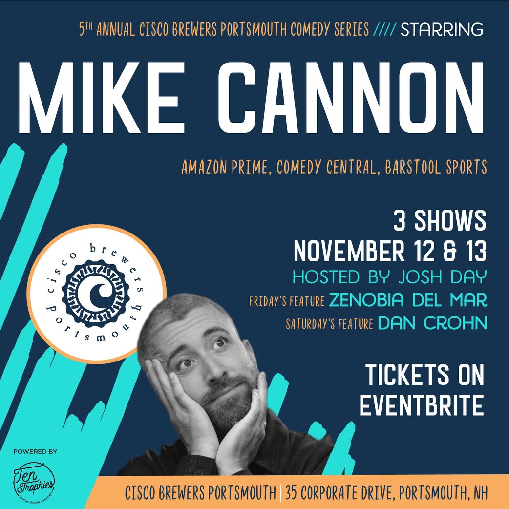NEW HAMPSHIRE! This weekend 11/12-11/13 I’m doing 3 shows at Cisco Brewers in Portsmouth! Tickets are moving so come out and see the new hour eventbrite.com/e/cisco-brewer…