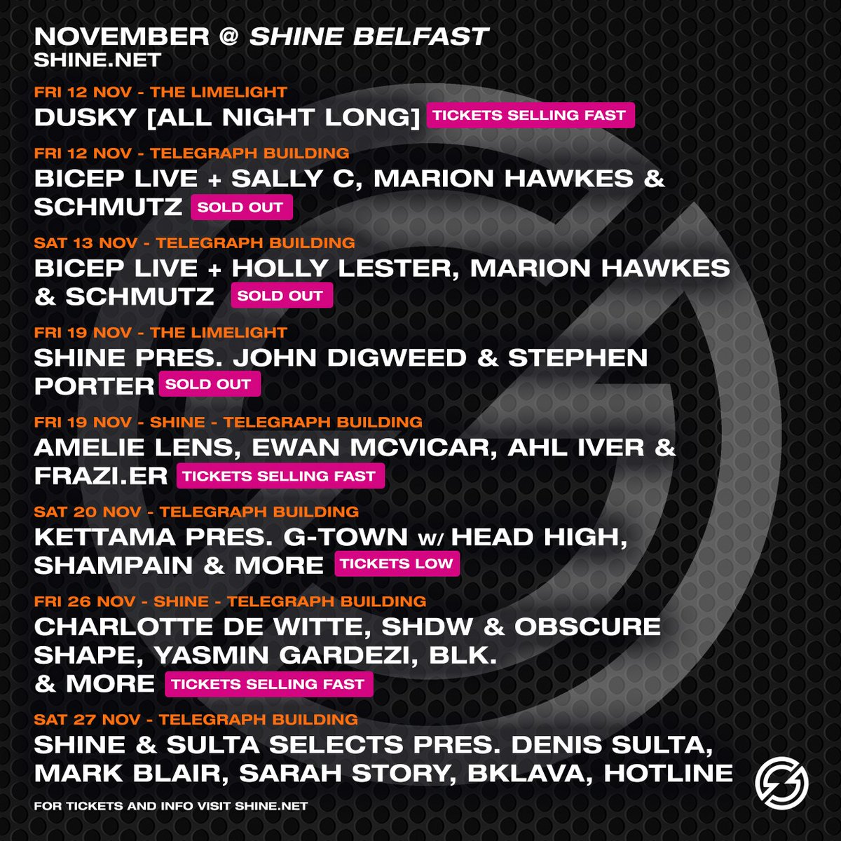 ShineBelfast's tweet photo. 𝗦𝗛𝗜𝗡𝗘 𝗡𝗢𝗩 &amp; 𝗗𝗘𝗖 𝗟𝗜𝗦𝗧𝗜𝗡𝗚𝗦 // 𝗪𝗜𝗡 𝗧𝗜𝗖𝗞𝗘𝗧𝗦 • Check out our events programme from now until the end of the year 🔥

𝗪𝗜𝗡 𝗧𝗜𝗖𝗞𝗘𝗧𝗦: RT &amp; Reply which show you'd like tickets for (you can enter for multiple events!)

https://t.co/fmoGgVf6TP 🎟 https://t.co/7RxtigByZx