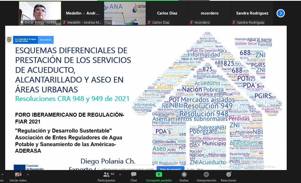 cracolombia's tweet photo. #Inició | Presentación Dir. Ejecutivo de la @cracolombia en el #FIAR2021 sobre los esquemas diferenciales en los servicios públicos de acueducto, alcantarillado y aseo en áreas urbanas - #ResCRA948de2021 y #ResCRA949de2021 en II Panel Foro Iberoamericano de Regulación @aderasaok https://t.co/AWN4TRjRXr