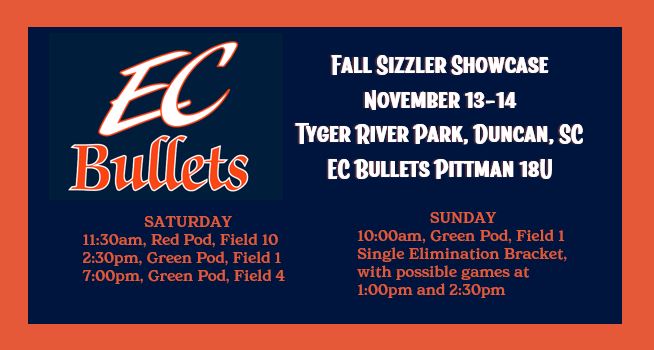 Back at it this weekend!  We'll be playing in the Fall Sizzler Showcase at Tyger River. Looking forward to another great weekend of softball!