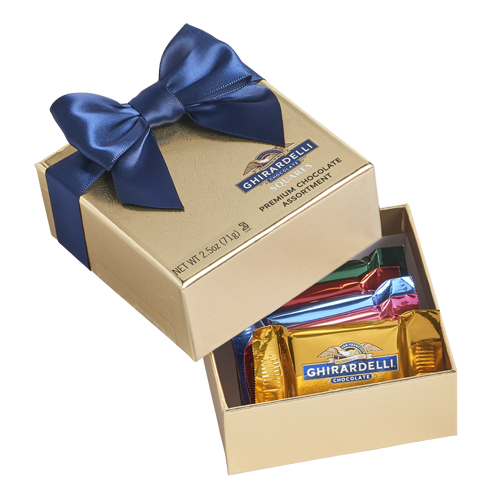 Ghirardelli's Chocolate Favor Gift Box features premium assorted chocolates that are perfect for gifting. This chocolate gift box contains five assorted Ghirardelli chocolate SQUARES, each made with high quality ingredients and sustainably sourced cocoa beans that deliver