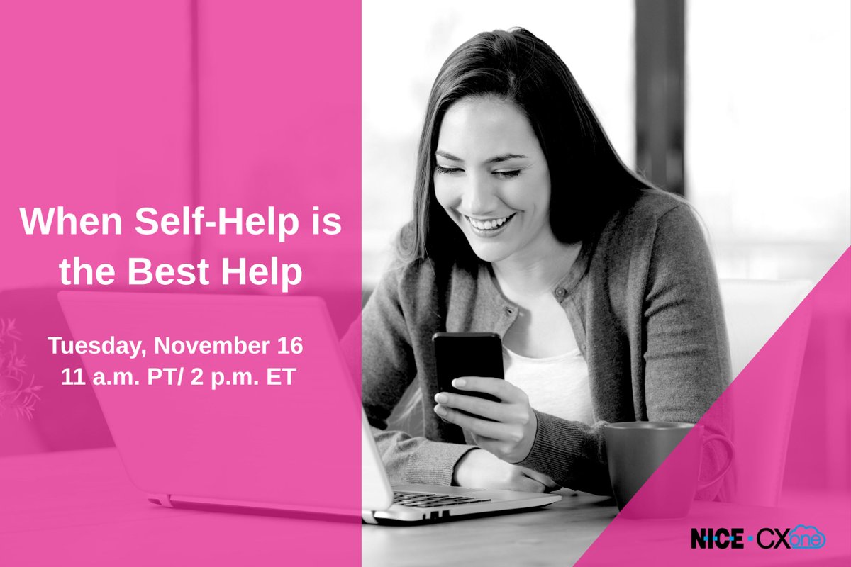 CXBauserman's tweet photo. @TamsinDollin, NICE Sr. Product Marketing Manager: #smarter #selfservice, #CXone presents: When Self-Help Is The Best Help. 

Register now >> https://t.co/q7025W0VMH

#contactcenters https://t.co/QTuxf0wIEs