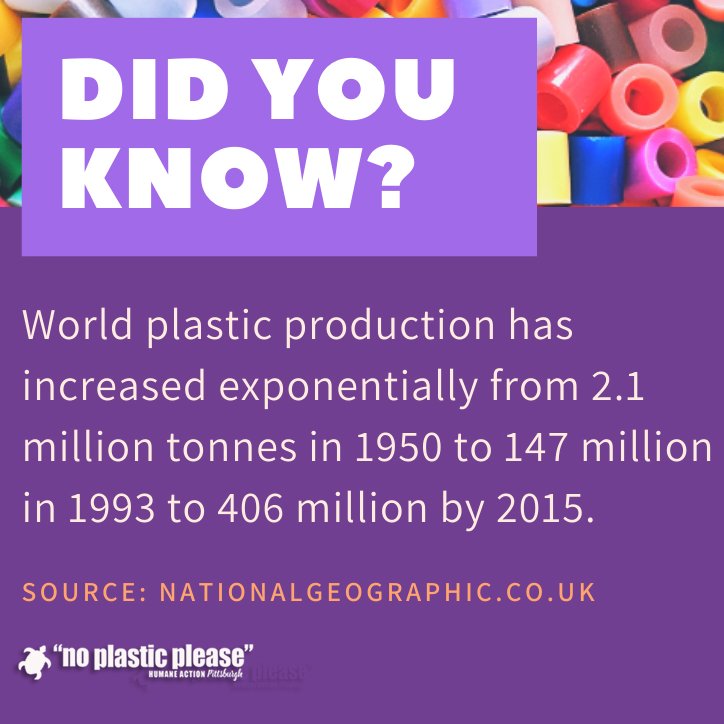 noplasticpgh's tweet photo. Rapidly increasing production of disposable plastic products has overwhelmed the world’s ability to deal with them.

#NoPlasticPlease #DidYouKnow #veganlife #animalrights https://t.co/xYfdJUziXS