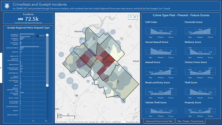 GIS_Bandit's tweet photo. Nice #crime @data #dashboard for @cityofguelph built on #ArcGISDashboards https://t.co/yaRl3DL6z9 by Paul Voegtle, @esricanada 

#PublicSafety #LawEnforcement #Guelph #govtech #dataviz #GIO #GIS #esriCanada #esri #arcgis @Esri @GISPublicSafety @EsriSLGov @EnvironicsA https://t.co/nAX5iJapTg