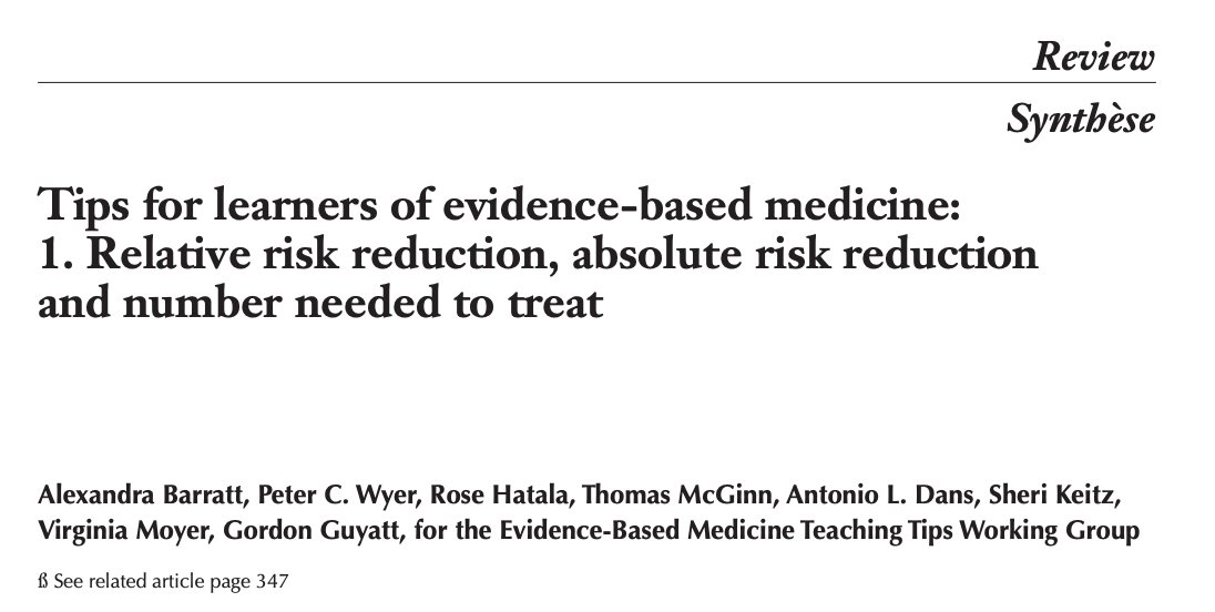 Clear understanding of #relative versus #absolute risk is critical to #evidence- based clinical practice.  This old article does as good a job as any paper anywhere at providing a clear explanation. bit.ly/3oa7im4