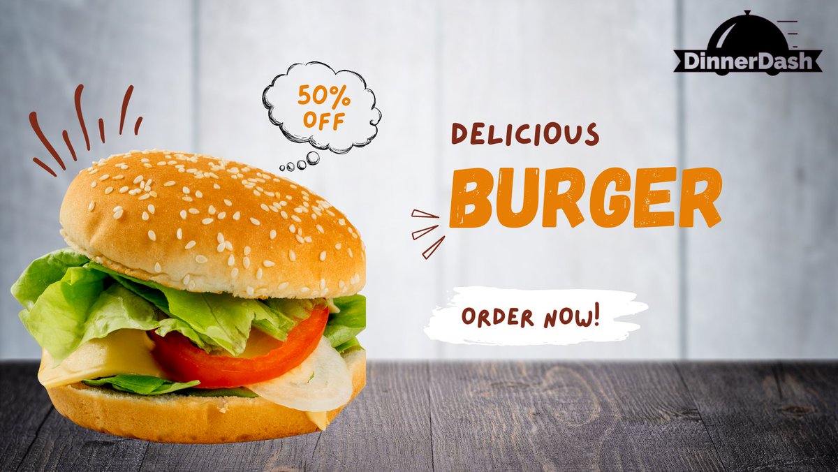DinnerDash2021's tweet photo. Get 50% off a delicious burger for this week only! On DinnerDash. https://t.co/IovNvbVooz
