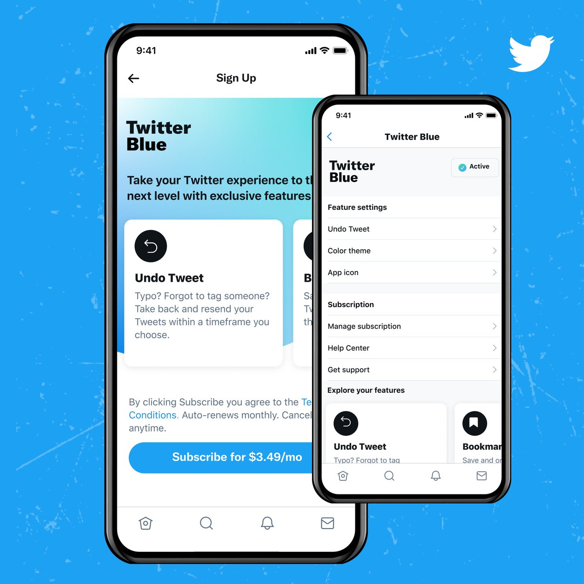 Today <a href="/Twitter/">Twitter</a> introduced @TwitterBlue, a monthly subscription that gives users exclusive access to features such as:  

-tweet preview
-ad-free articles
-custom navigation
-app icons &amp; theme
-pinned DMs
-the ability to upload 10-minute long videos

Will you be subscribing?
