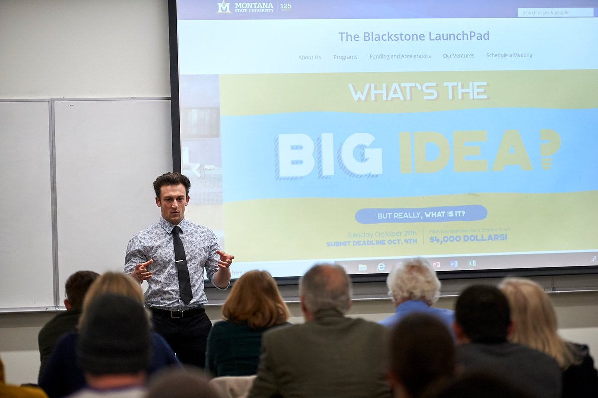 jabsbizschool's tweet photo. Tonight is the third annual Big Idea Challenge starting at 6:15 pm in Jabs Hall 111. 12 teams will pitch to a panel of judges including Jake Jabs! This event is free and open to the public. https://t.co/vJpaZOj6Et *photo from the 2019 event* #MontanaState https://t.co/3S8d7Klr76