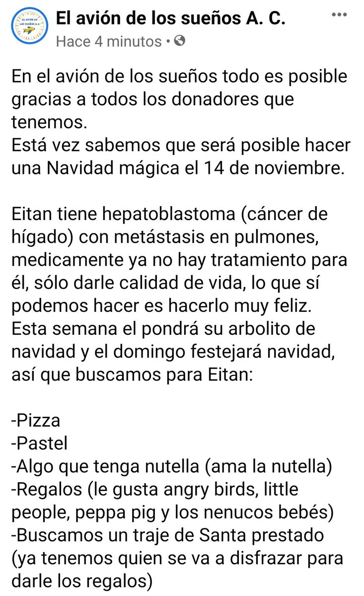 panaclo's tweet photo. Amigos : Eithan se aferra a la vida pero tiene cáncer  . Médicamente ya le dijeron que no hay nada más que hacer por el . Le harían feliz si recibe juguetes. La Navidad llegará este fin a su casa, Santa prefirió visitarlo antes . Por favor alguien que quiera hacerlo feliz? https://t.co/7YIrsO5YAF