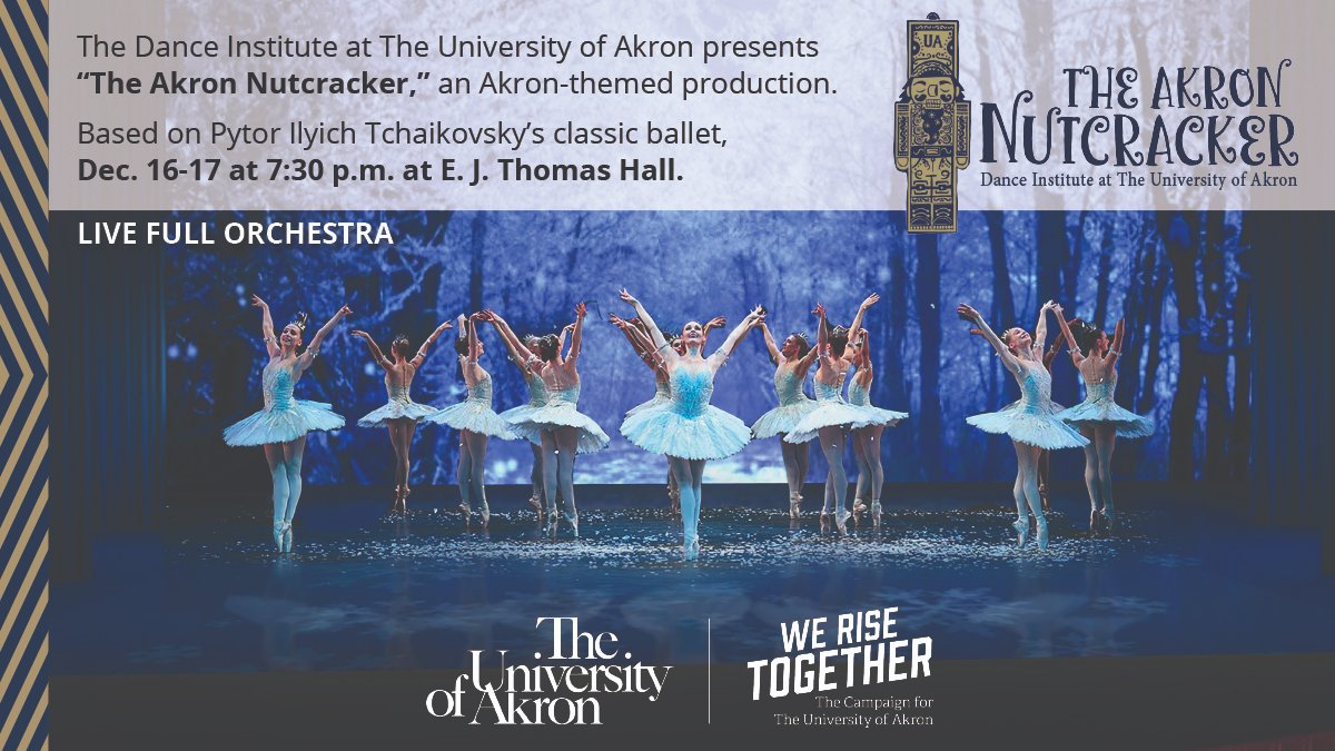 A full live orchestra brings Pyotr Ilyich Tchaikovsky’s magical score to life as Dance Institute <a href="/uakron/">The University of Akron</a> presents “The Akron Nutcracker: A Holiday in the Rubber City” on Dec. 16 &amp; 17. Experience the sights, sounds &amp; enchantment of 1930s Akron! Buy tickets: bit.ly/3weEP1Q