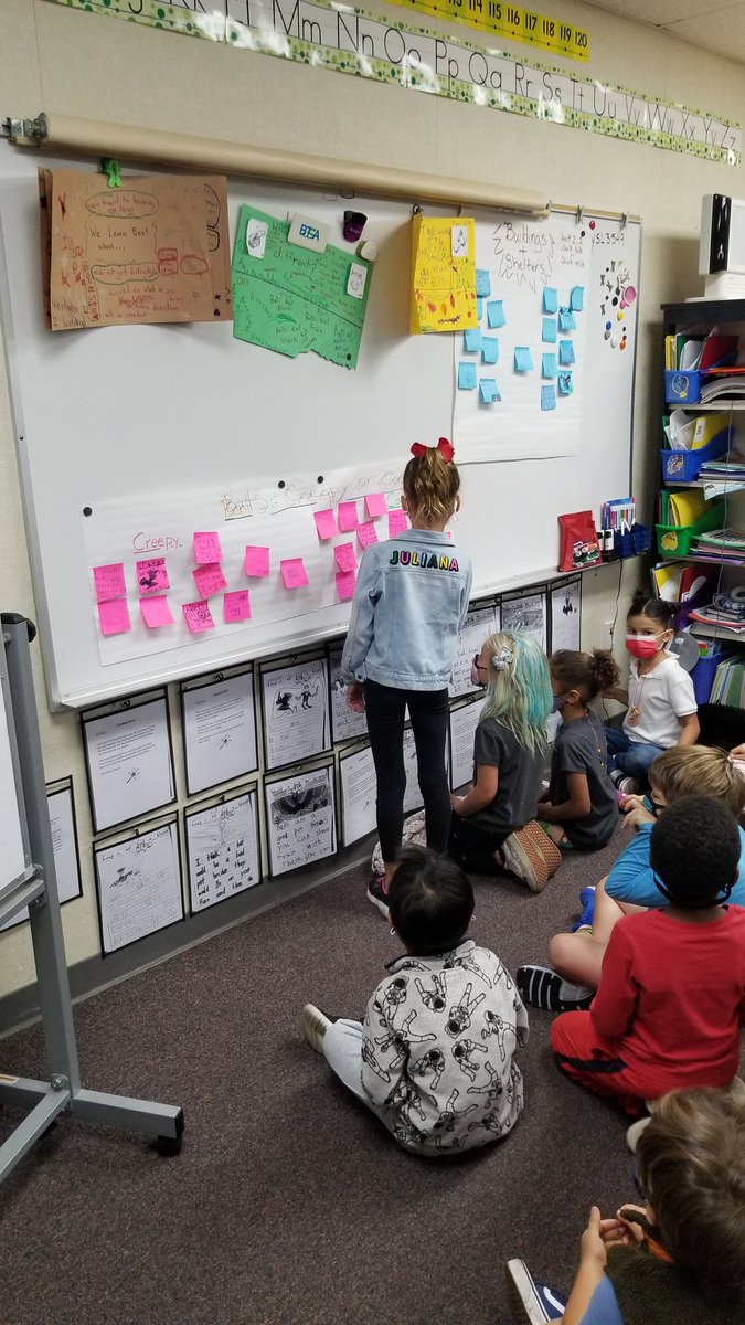 Preparing for an opinion writing piece nearing the end of a science study by fostering thinking surrounding opinions using a #thinkingroutine called "Tug of War". Can you justify your thinking and critique the quality of other reasons? Are bats creepy or cool? #dmusd #dmheights