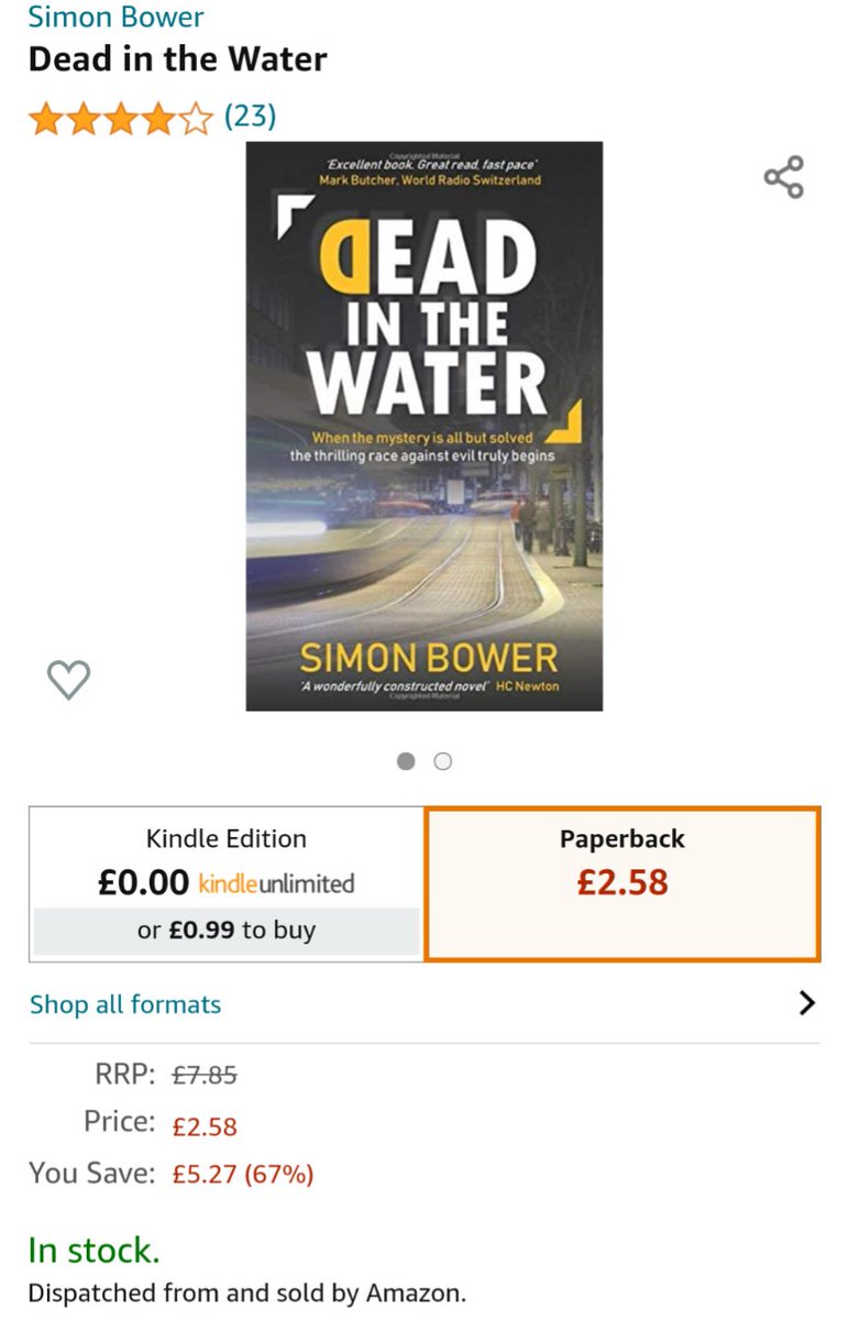 SimonBowerBooks's tweet photo. New paperback version of Dead in the Water sold by Amazon on https://t.co/9o40o72O6u for £2.58... get 'em while they're hot! 
https://t.co/c3GhLgzKAL https://t.co/QpTjyMKL4x