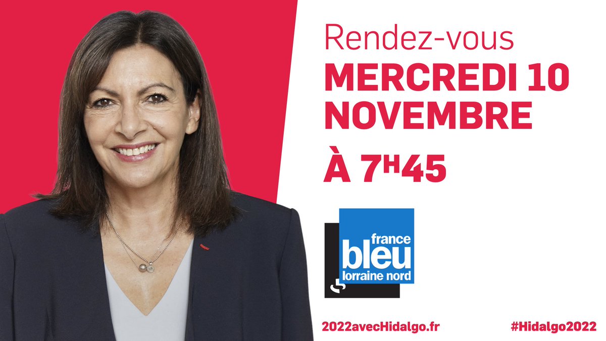 Anne_Hidalgo's tweet photo. 🎙 Je vous donne rendez-vous demain matin à 7h45 sur @fblorrainenord.
#Hidalgo2022 https://t.co/9JPWRIUzlx