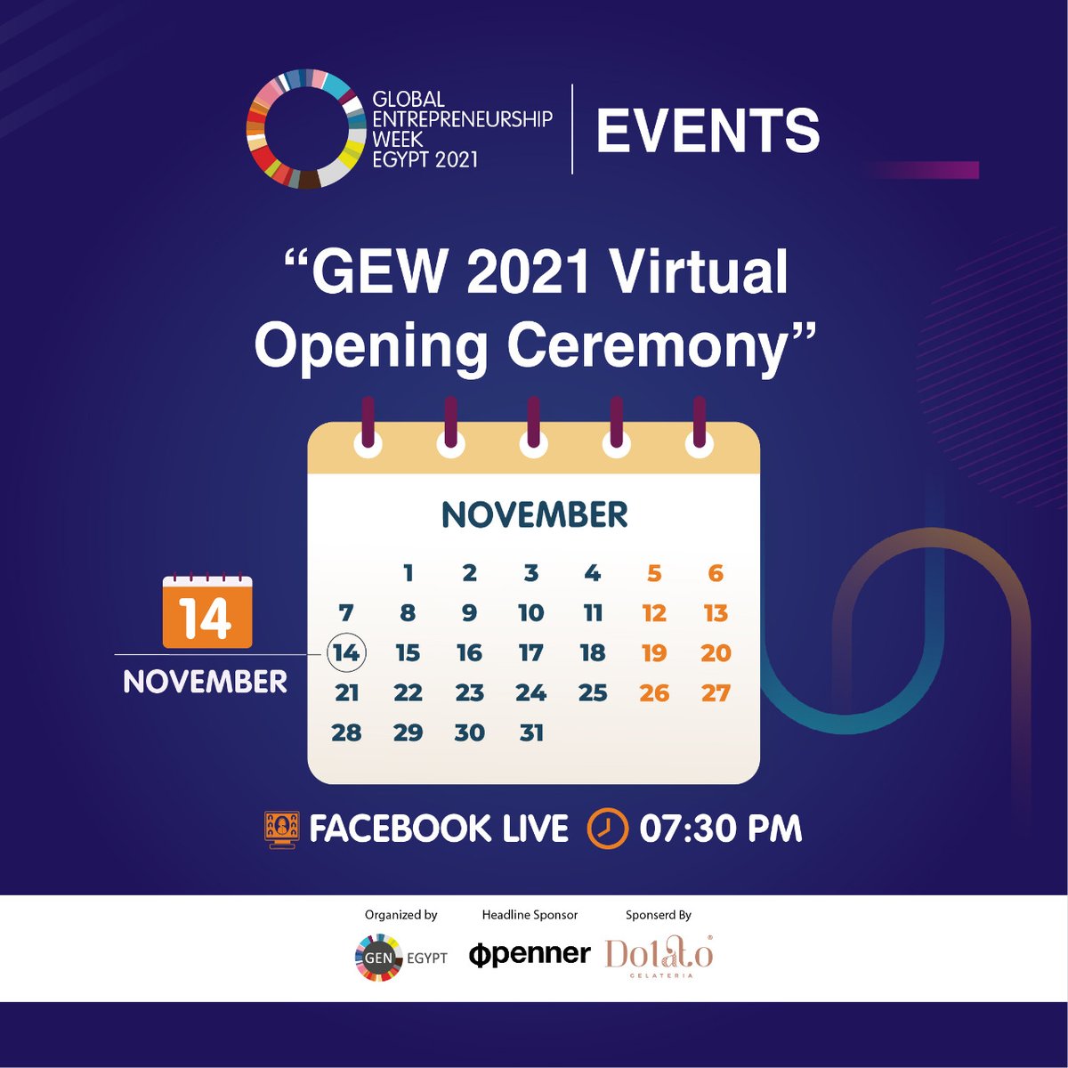 Stay tune for our GEW 2021 Virtual Opening Ceremony, next Sunday, November 14, live on our Facebook page to celebrate the start of the Global Entrepreneurship Week 2021!
Follow us to know about the day's guests!
#GEW2021 #GEWEgypt