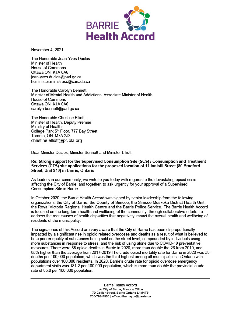 jedi_lehman's tweet photo. BREAKING - under the Barrie Health Accord, the leaders of the City of Barrie, County of Simcoe, RVH, Barrie Police, and the SMDHU are jointly calling on the govt's of Ontario and Canada to approve a lifesaving Supervised Consumption Site in Barrie without delay. https://t.co/x03tNmkxWO