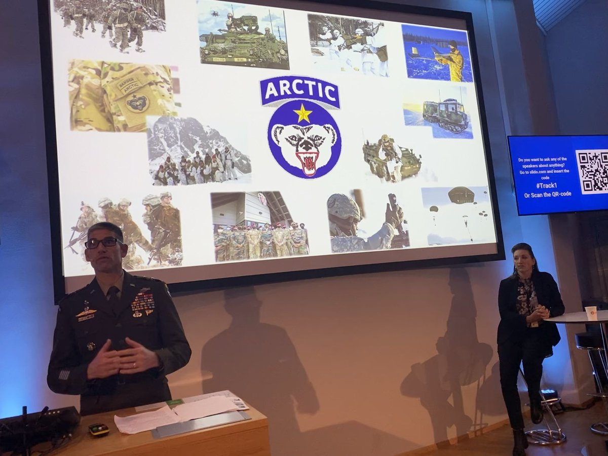 CsmBlaisdell's tweet photo. AW6 &amp; I attended the NATO Cold Weather Operations Conference in Elverum, Norway last week. AW6 briefed USARAK’s efforts to implement the @usarmy Arctic Strategy &amp; “Extreme” cold weather warfighting capabilities. How about those epic beards! Awesome! @triplettrifecta #ArcticTough https://t.co/abm2LnQDdY