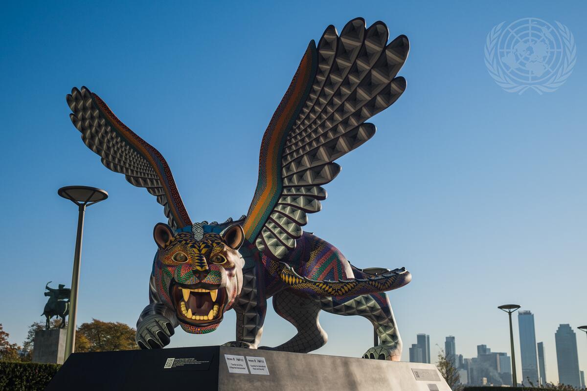 United Nations Photo on Twitter: &quot;A guardian for international peace and  security sits on the Visitor&#39;s Plaza outside #UN Headquarters. The guardian  is a fusion of jaguar and eagle and donated by