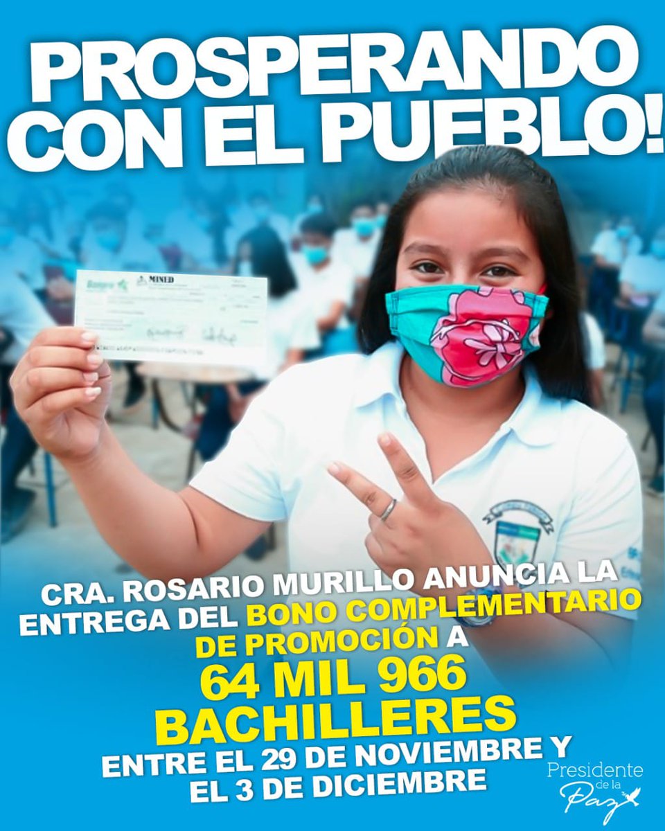 LealesADaniel's tweet photo. #9Noviembre
Compañera Rosario Murillo anuncia entrega del bono a los bachilleres #FuerzaDePuebloQueVence @AmorNicaraguaD6 @ddinarte87 https://t.co/M0XizENnCO
