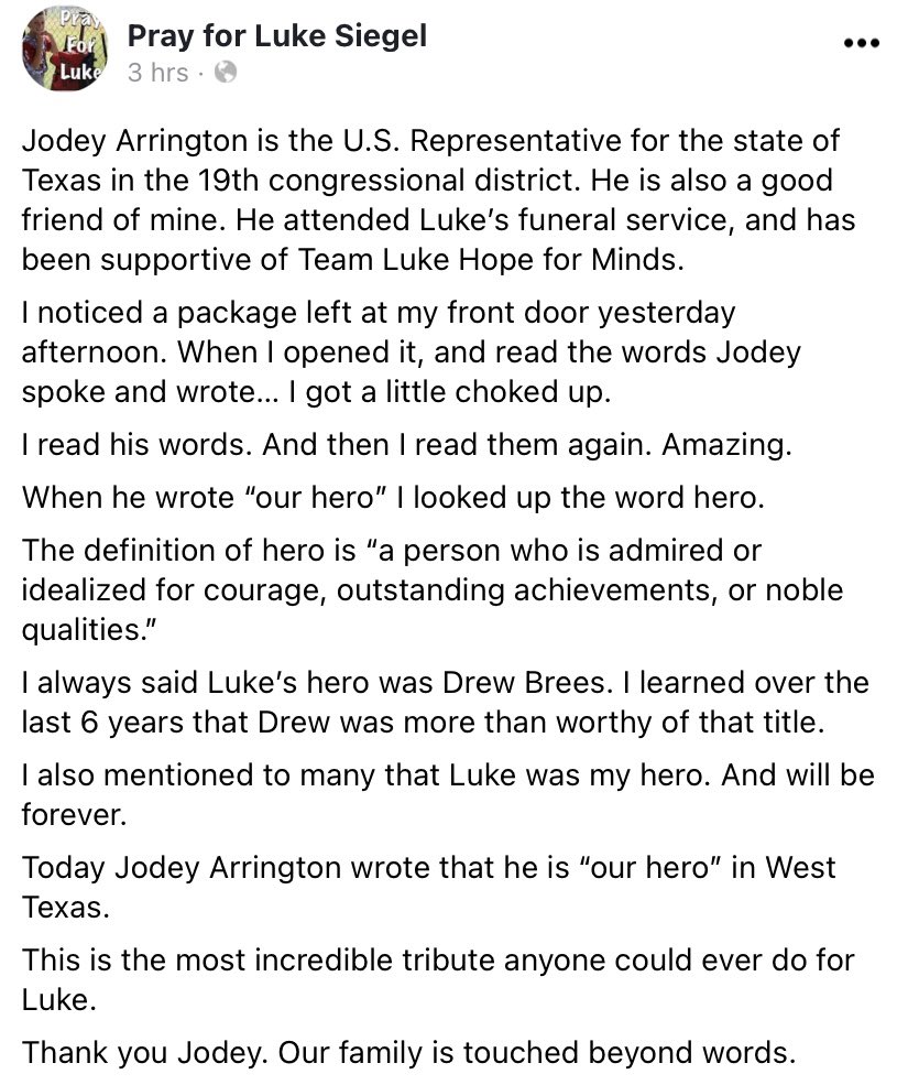 TeamLukeHFM's tweet photo. #TuesdayWithTim
Tim shares his gratitude for the gift he received from Rep. Jodey Arrington (TX), a Congressional Recognition of the life of Luke Siegel.
💚💚💚
#LukesLegacy
#FightLikeLuke https://t.co/MQIZF2CClJ