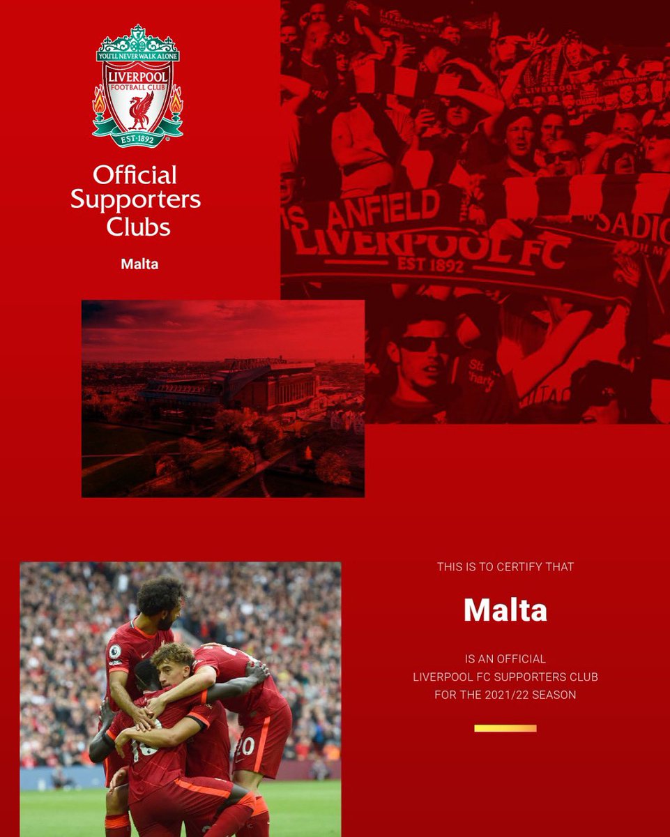 OlscMalta's tweet photo. OLSC Malta has once again been recognised as the official branch of @LFC in Malta for the current season 2021/22 ๐ด๐ฒ๐น
#Liverpool #LiverpoolFC #LFC #YNWA #OLSC #OLSCMalta #LFCMalta #LFCFamily #LFCWorld #OLSCFamily #LFCFans #LiverpoolSupporters #LFCSupporters #MightyReds #WalkOn https://t.co/qXwBnOf5Hq