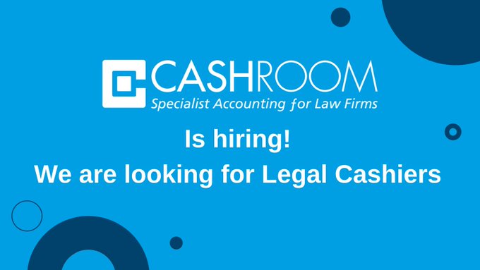 CashroomLtd's tweet photo. We are hiring! Due to continued growth, Cashroom are hiring a Trainee Legal Cashier and Assistant Legal Cashier to grow our expert teams. Apply today to join us as we Revolutionise Legal Accounting! #job #vacancy #cashiering https://t.co/v5PZcEndIg https://t.co/pgXrGDIxXT
