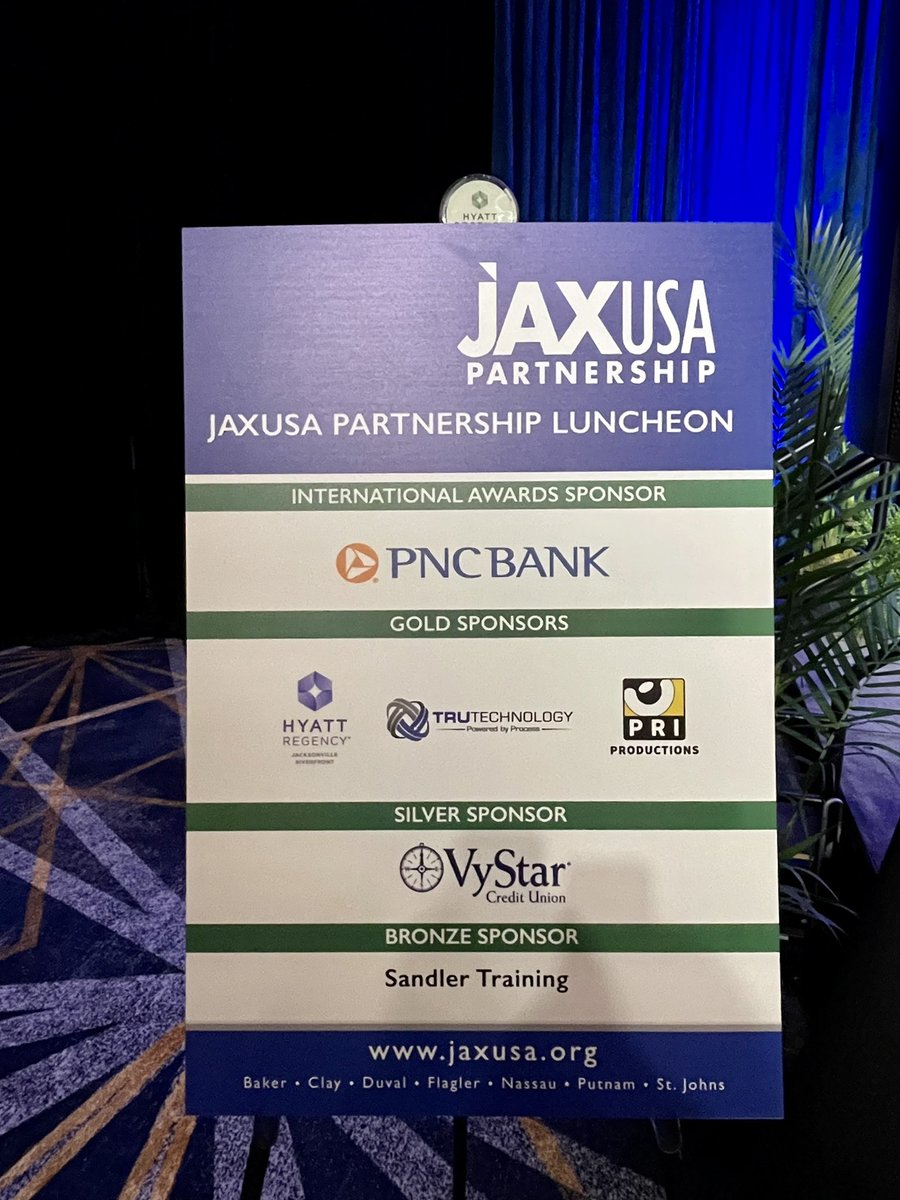 Excited to celebrate our region’s international and individual excellence today at our JAXUSA Partnership luncheon! Thank you to our sponsors for their generous support. #ilovejax
