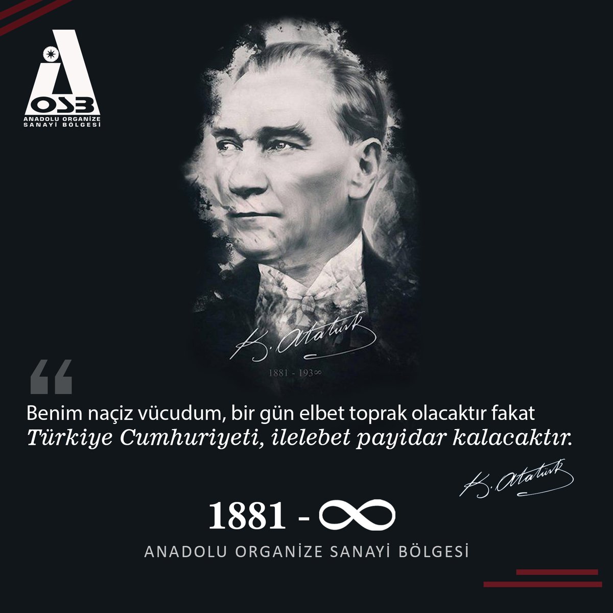 Cumhuriyetimizin Kurucu Lideri Gazi Mustafa Kemal #ATATÜRK' ü sonsuzluğa uğurlanışının yıl dönümünde saygı ve şükranla anıyoruz.
#10Kasım #AçtığınYoldaGösterdiğinHedefe #TürkiyeCumhuriyetiİlelebet #FikirlerÖlmez
