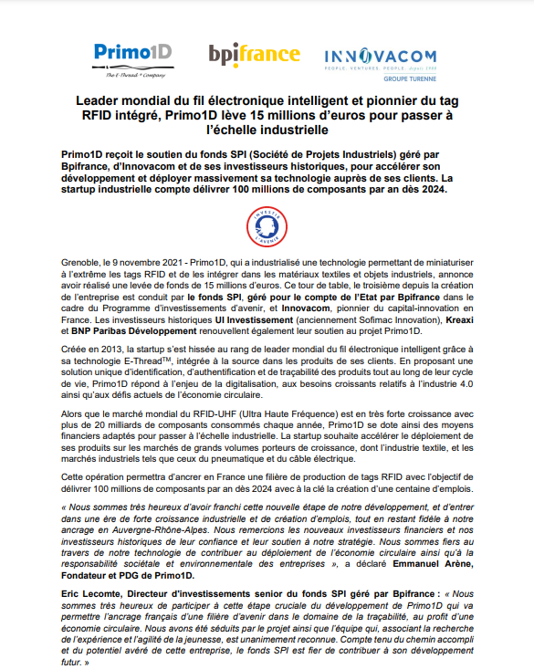 Paul_F_Fournier's tweet photo. .@Primo1DSAS, leader mondial du fil électrique, lève 15M€ auprès du fonds SPI géré par @bpifrance.

Grâce à cette somme, la #startup souhaite accélérer son passage à l'échelle industrielle et délivrer 100M de composants par an dès 2024 🚀 #TechAndFab
https://t.co/MSAb8hcMfX https://t.co/KcQTpBcjhJ