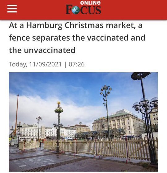 michaelpsenger's tweet photo. In Germany, a fence will serve to separate the unvaccinated from the vaccinated at the Christmas market in Hamburg. https://t.co/deIG95Q0Kv