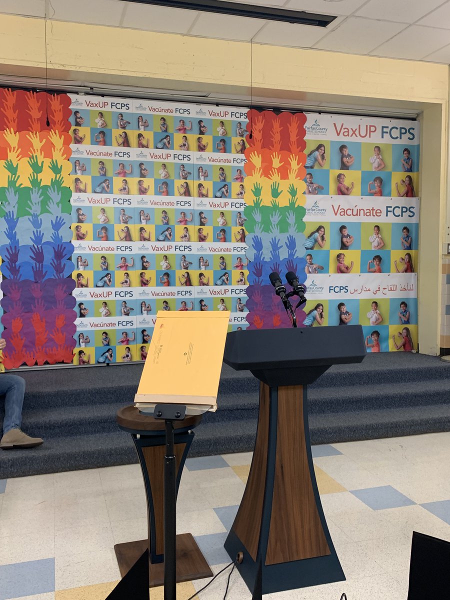 FCPS_ETMSS's tweet photo. Team ETMSS delivered and supported the pediatric vaccine clinic press conference! Check out our @FCPS_TMPC produced banners integrated with student artwork as a backdrop. @FLOTUS  and the Surgeon General of the US at @FSES_Pandas!
https://t.co/M1sQeyJFAd https://t.co/f6o8XyfxTb
