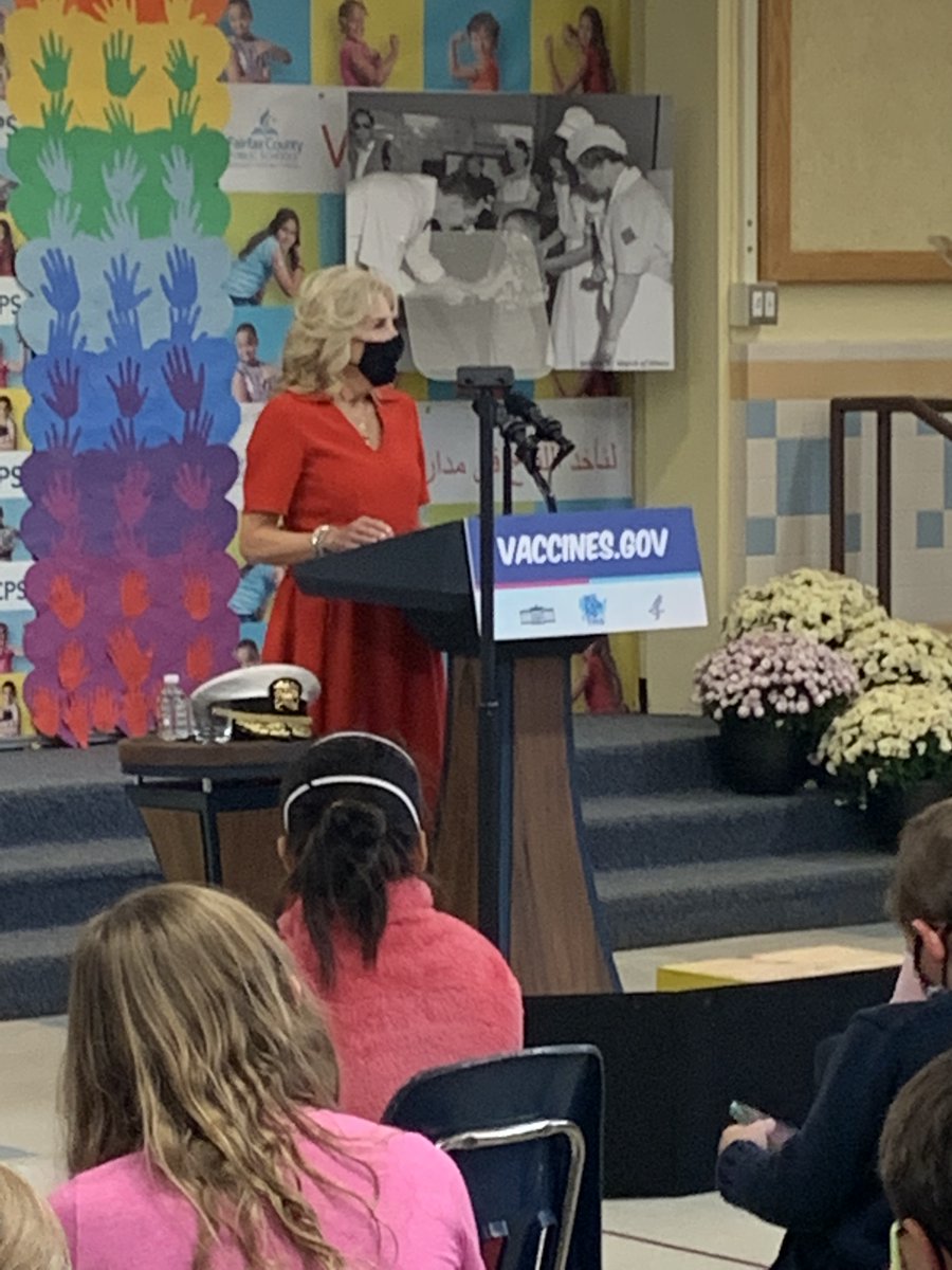 FCPS_ETMSS's tweet photo. Team ETMSS delivered and supported the pediatric vaccine clinic press conference! Check out our @FCPS_TMPC produced banners integrated with student artwork as a backdrop. @FLOTUS  and the Surgeon General of the US at @FSES_Pandas!
https://t.co/M1sQeyJFAd https://t.co/f6o8XyfxTb