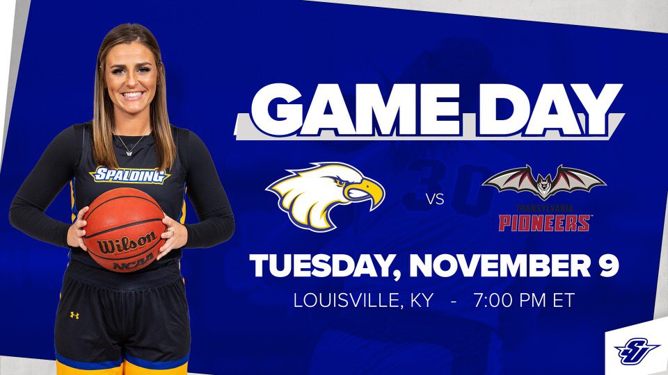 SpaldingWBB's tweet photo. It’s GAME DAY! 

🆚 Transylvania University 
⏰ 7:00PM EST 
📍 Louisville, KY 
📺 https://t.co/XUd2Z5OyDL https://t.co/42bpZ8hJsE