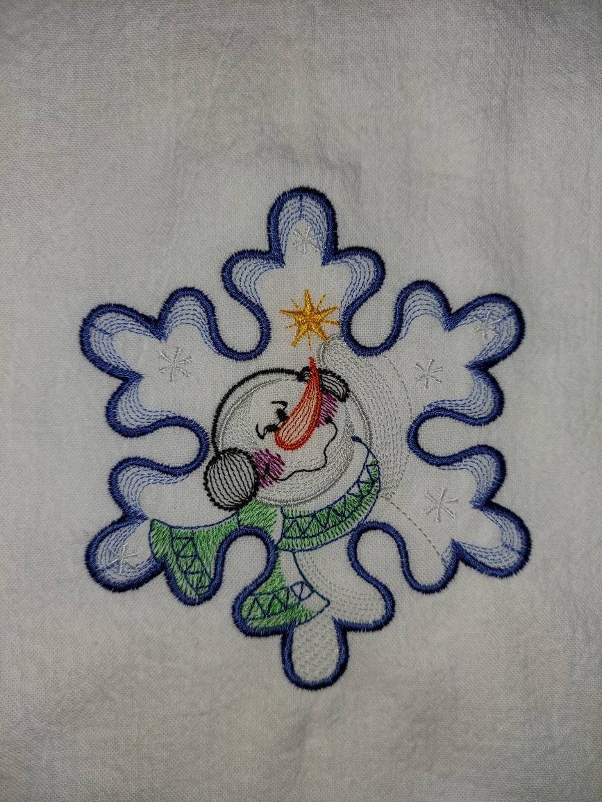 Snowman with Gold Star in Snowflake Tea Towel #customized #handtowels #custom #kitchentowels #kitchentowel #towels #towel #embroidered #handmade etsy.me/3H4YNBk