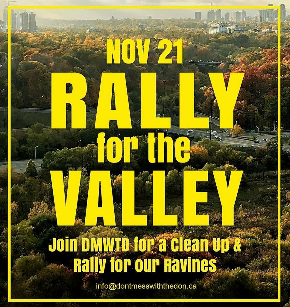 SAVE THE DATE: Sunday Nov 21
Join DMWTD for a Clean Up and Rally for our Ravines

After 70 years of revitalization, The Don Valley is again in danger of being returned to its polluting industrial past. Metrolinx has plans to construct and operate a GO tr… instagr.am/p/CWD868kliLO/