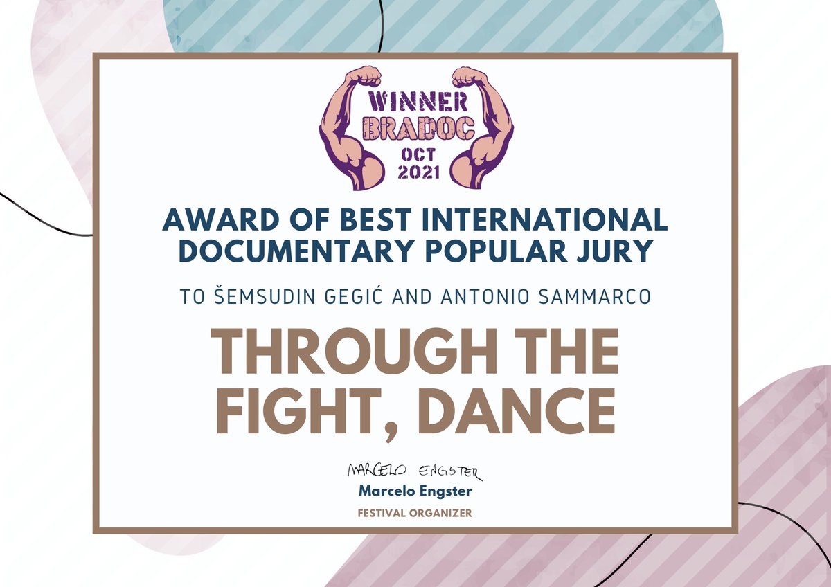 #NelCombattimentoBalla vince al #BradocFestival 🏆 Il regista Šemsudin Gegić e il produttore Antonio Sammarco, CEO e founder #Ultraspecialisti, ricevono il Best International Documentary. Elvir Halilović, per la fotografia, si aggiudica il Best Cinematography.