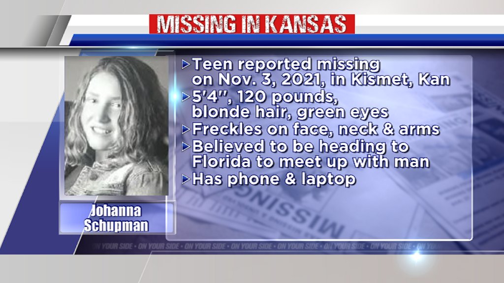 AnnetteLawless's tweet photo. Please, RT: There's continued concern for a southwest Kansas teenager, who is believed to be on her way to Florida to be with a man she met online. Have you seen 16-year-old Johanna Schupman?

https://t.co/BvdDp6sRq4 #MissingInKS #KAKENews https://t.co/bF81r3ipzp