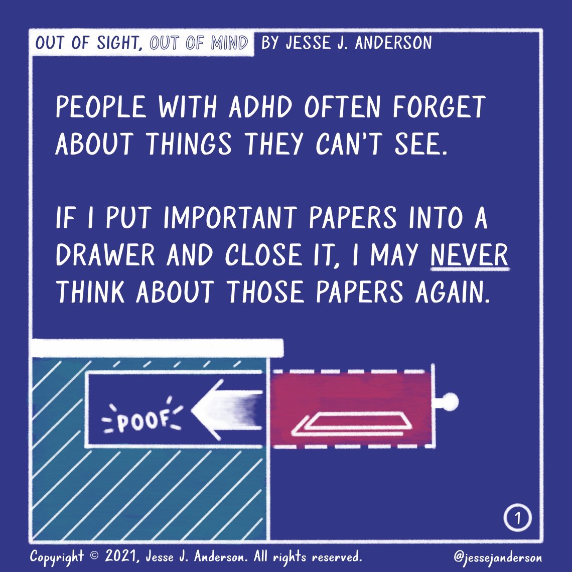 adhdjesse's tweet photo. “Out of Sight, Out of Mind”

Many ADHDers seem to experience a lack of object permanence—we lose track and completely forget about objects when we lose sight of them.

My comic for ADHD CosmicTakeover. https://t.co/RgUBJ7n9eh