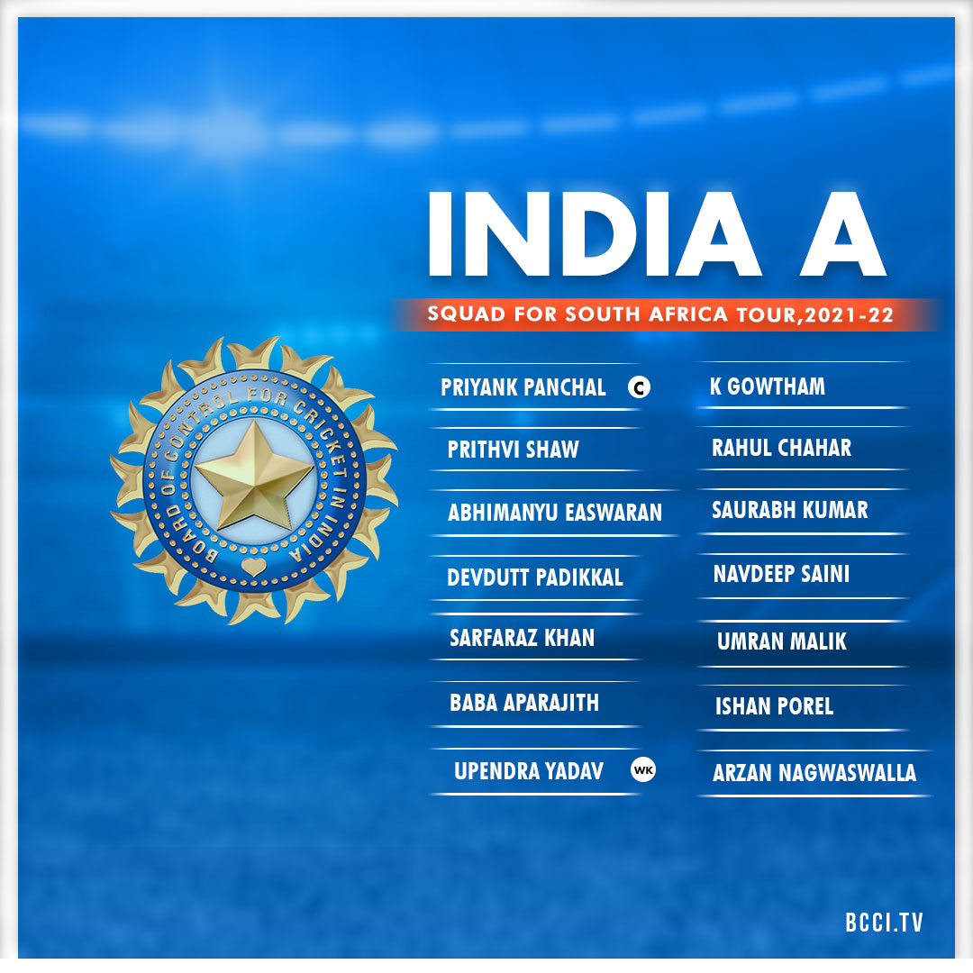 Here's the India 'A' Squad for South Africa tour