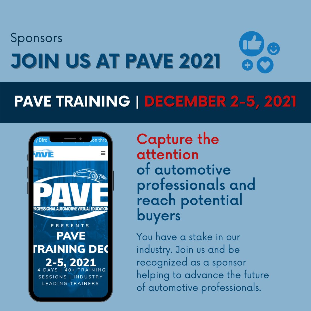 Capture the attention of #automotiveprofessionals and reach potential buyers. Secure your #sponsorship today at pavetraining.com #PAVETraining