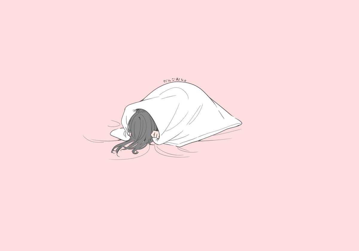 1girl solo pink background blanket simple background long hair under covers  illustration images