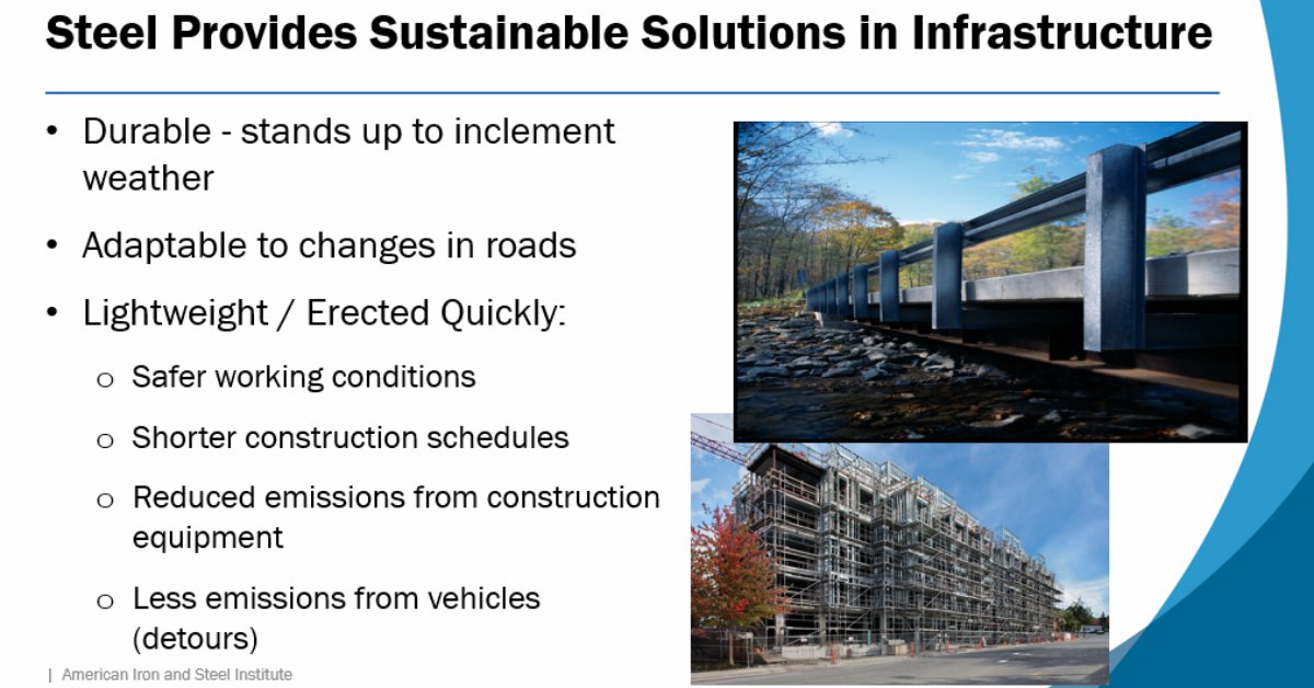 aisisteel's tweet photo. It’s clear: steel is the sustainable solution for all our nation’s infrastructure needs. #FastmarketsSSS https://t.co/3e5FdFU2pN